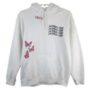Alpha Chi Omega Spikes and Seams Butterfly White Long Sleeve Hoodie Unisex L
